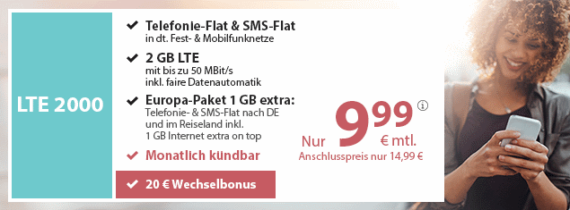 Der beste Handyvertrag mit 2 GB LTE